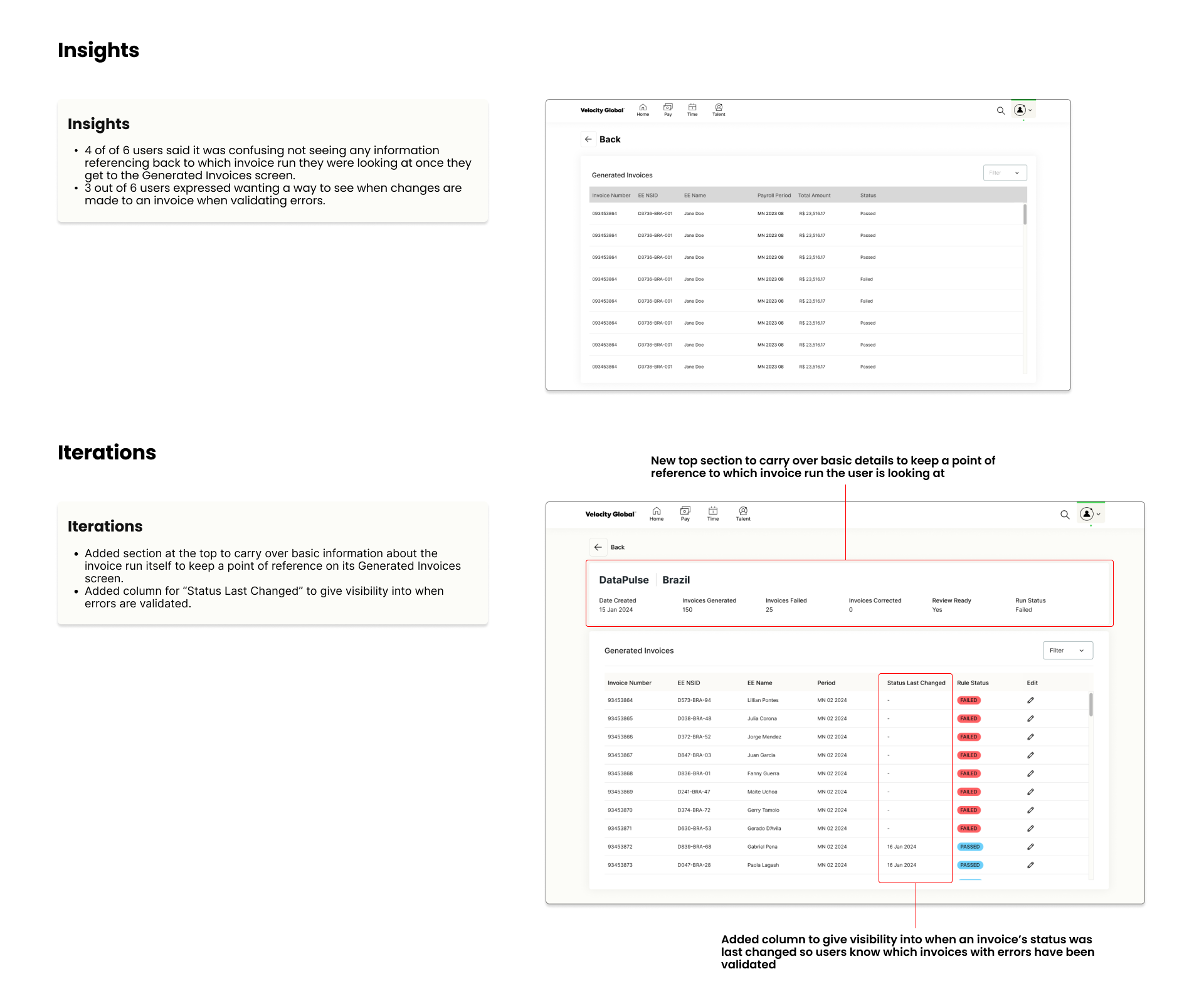 Generated invoices insights and iterations