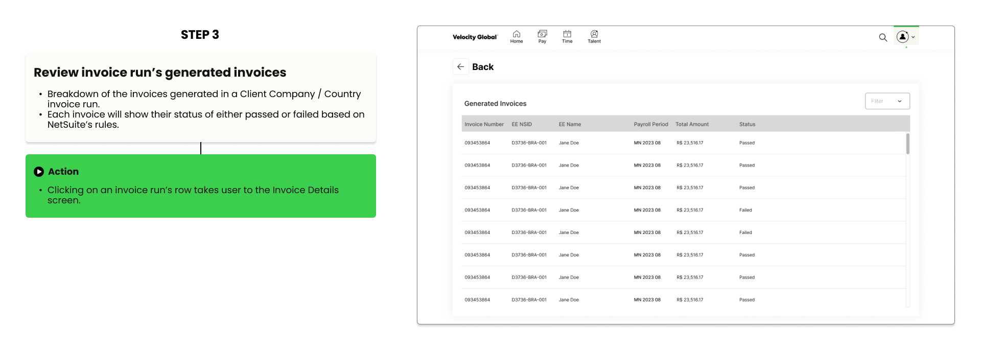 Lo-fi generated invoices screen