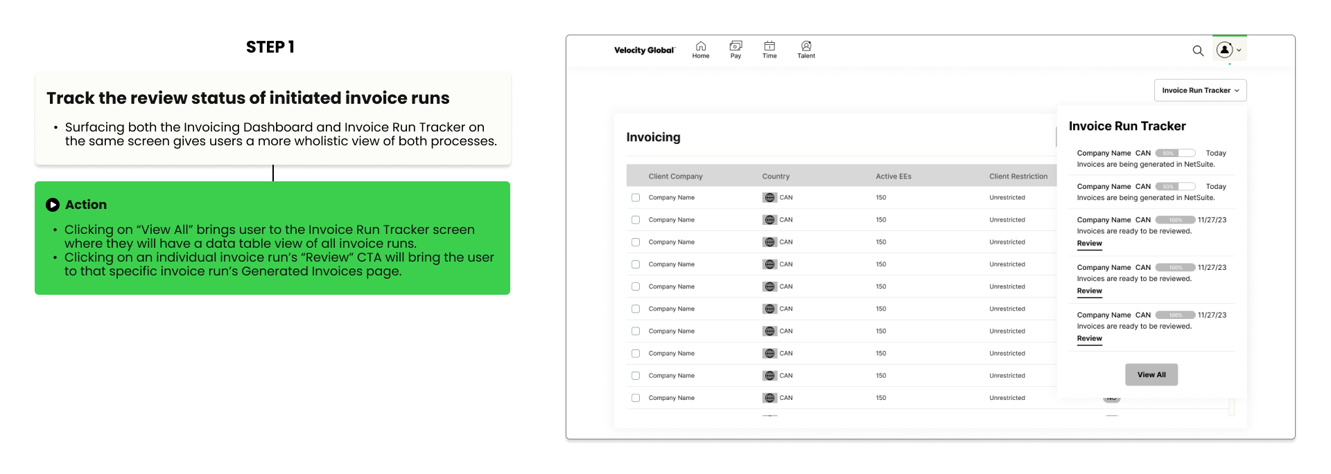 Lo-fi invoice run tracker dropdown